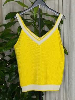 Mii Au Jardin Yellow Cotton Knit Tank Top Size L Made in France